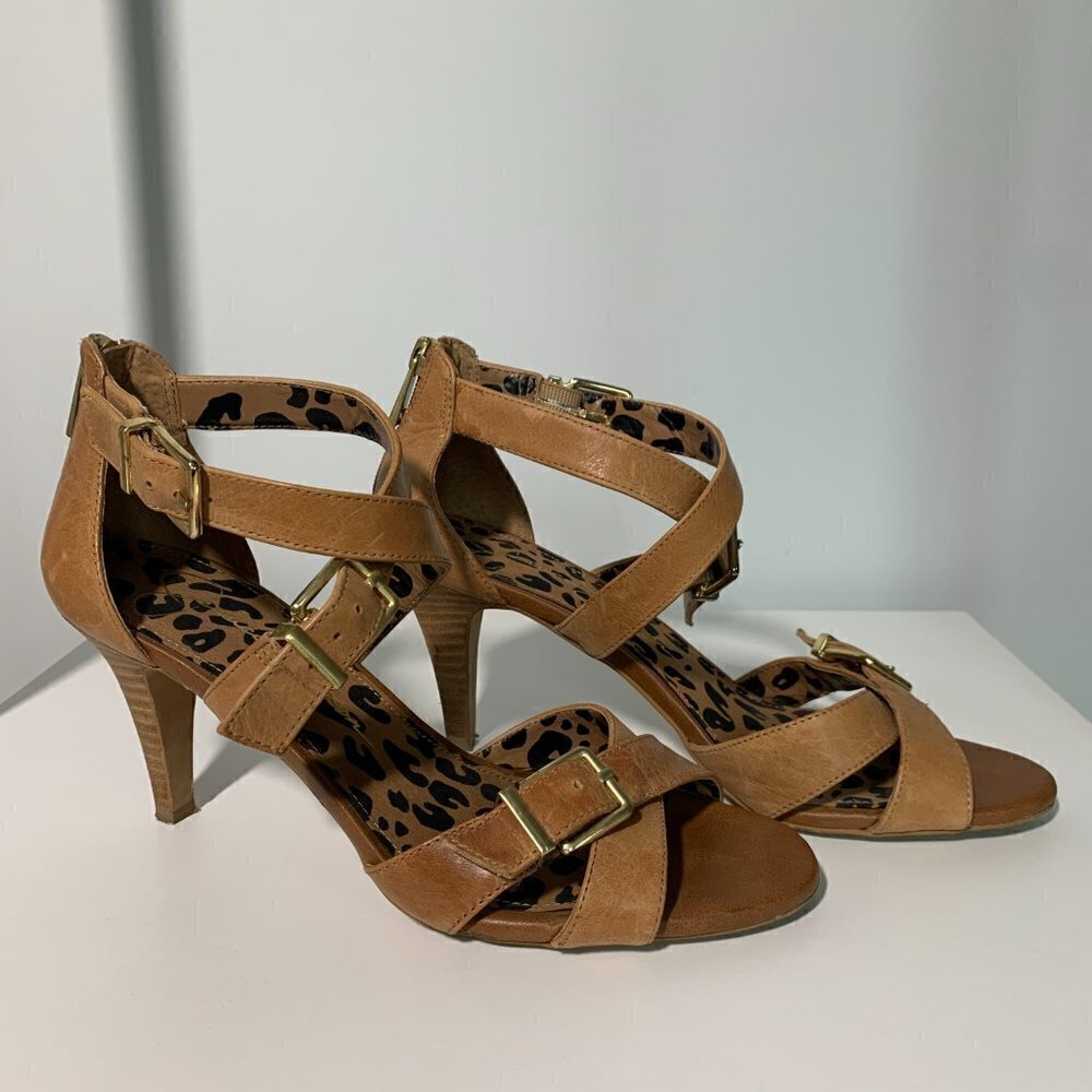 Jessica Simpson Women's Ankle Strap Heeled Sandals - Size 8.5 - Tan Double Strap